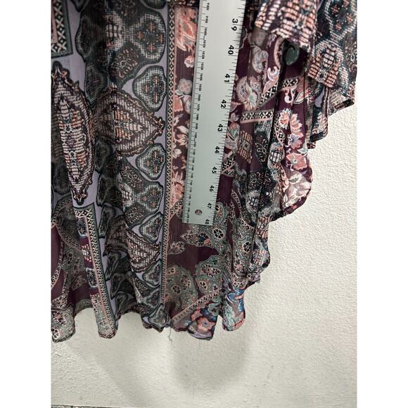 Fire Los Angeles Dress‎ Purple Paisley Boho Peasant Hi-Lo Ruched Off Shoulder M - Picture 8 of 12